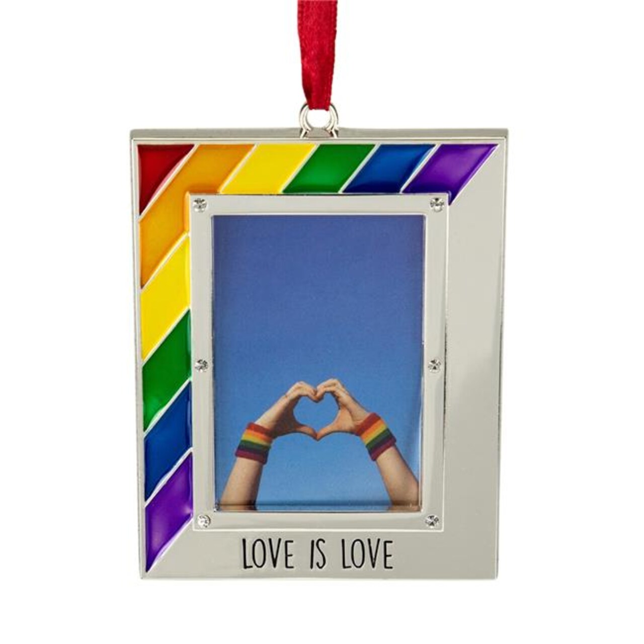 Northlight 34865477 3.5 in. Pride Silver-Plated Love is Love Photo Christmas Ornament with European Crystals